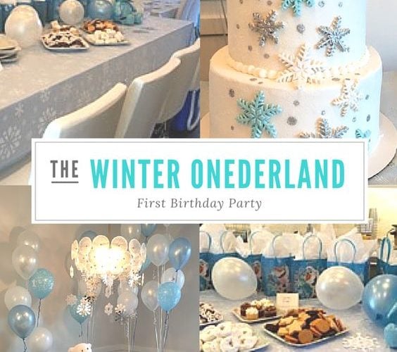 6 Strings Winter Wonderland Birthday Party Gold White Blue Paper